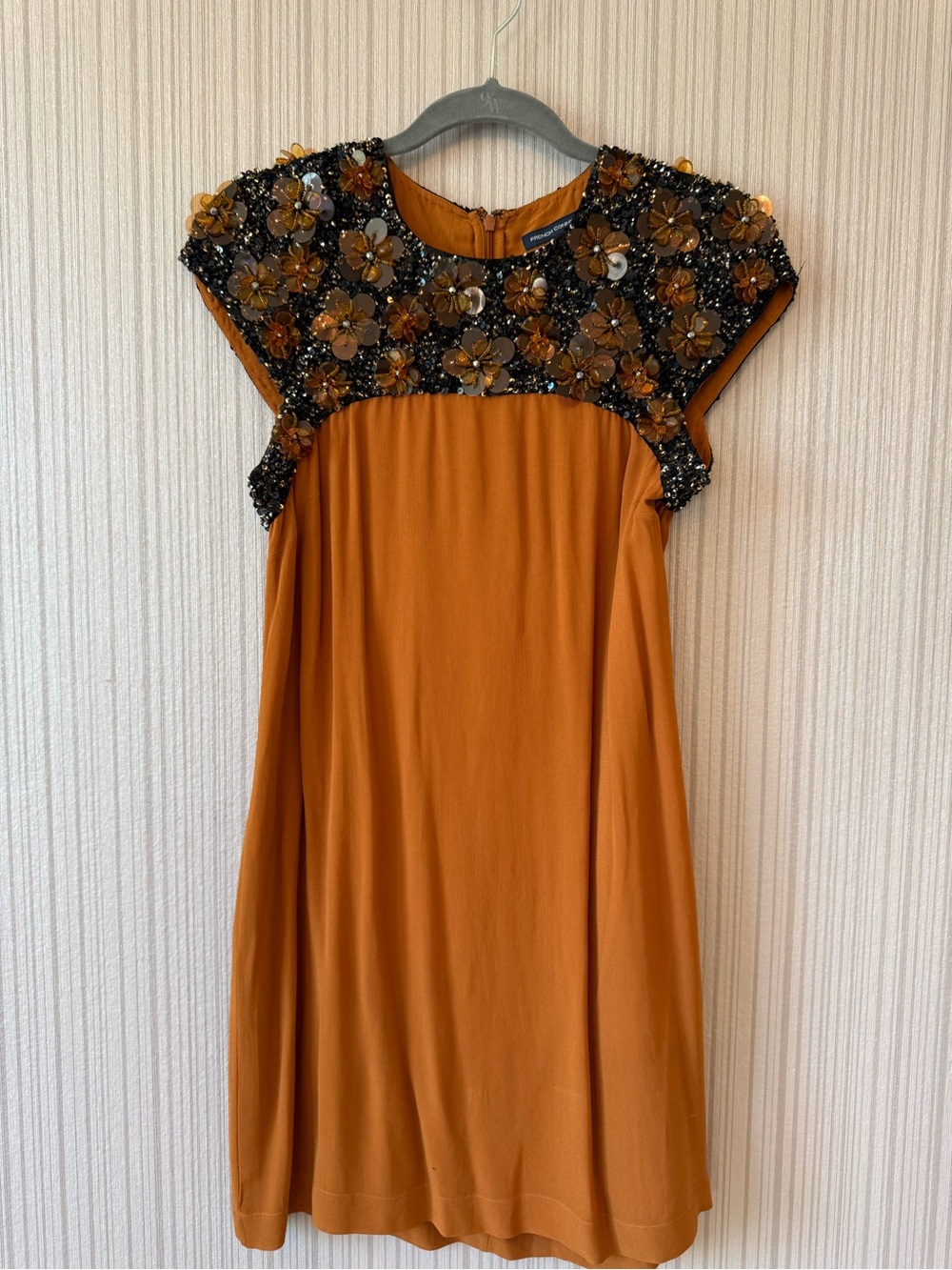 French Connection Orange Beaded Yoke Shift Dress